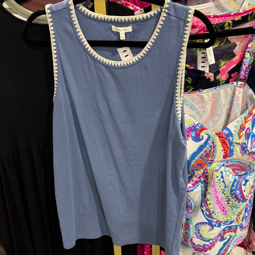 Maurices Dusty Blue Tank with White Zigzag Trim
